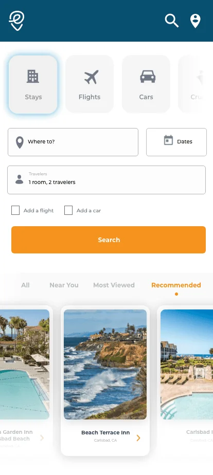 Search and booking screen