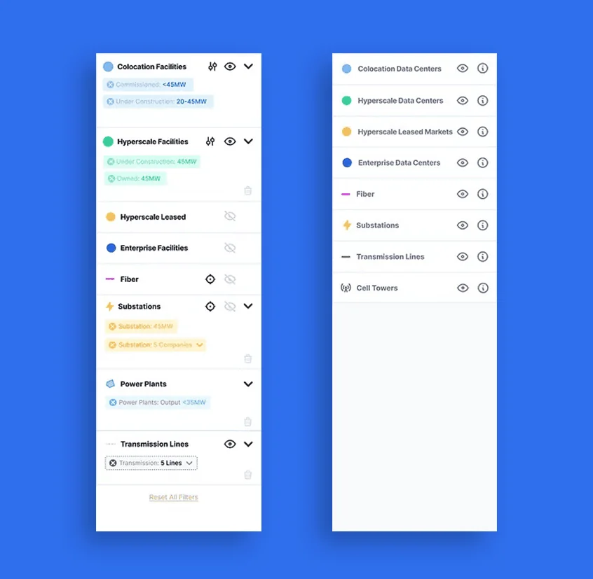 Filter panel states, before and after